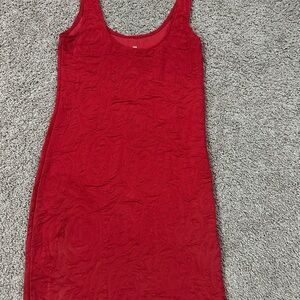 Red Sleeveless Textured Dress